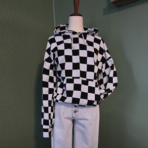 Checkered Black and White Ampersand Avenue Hooded Sweatshirt